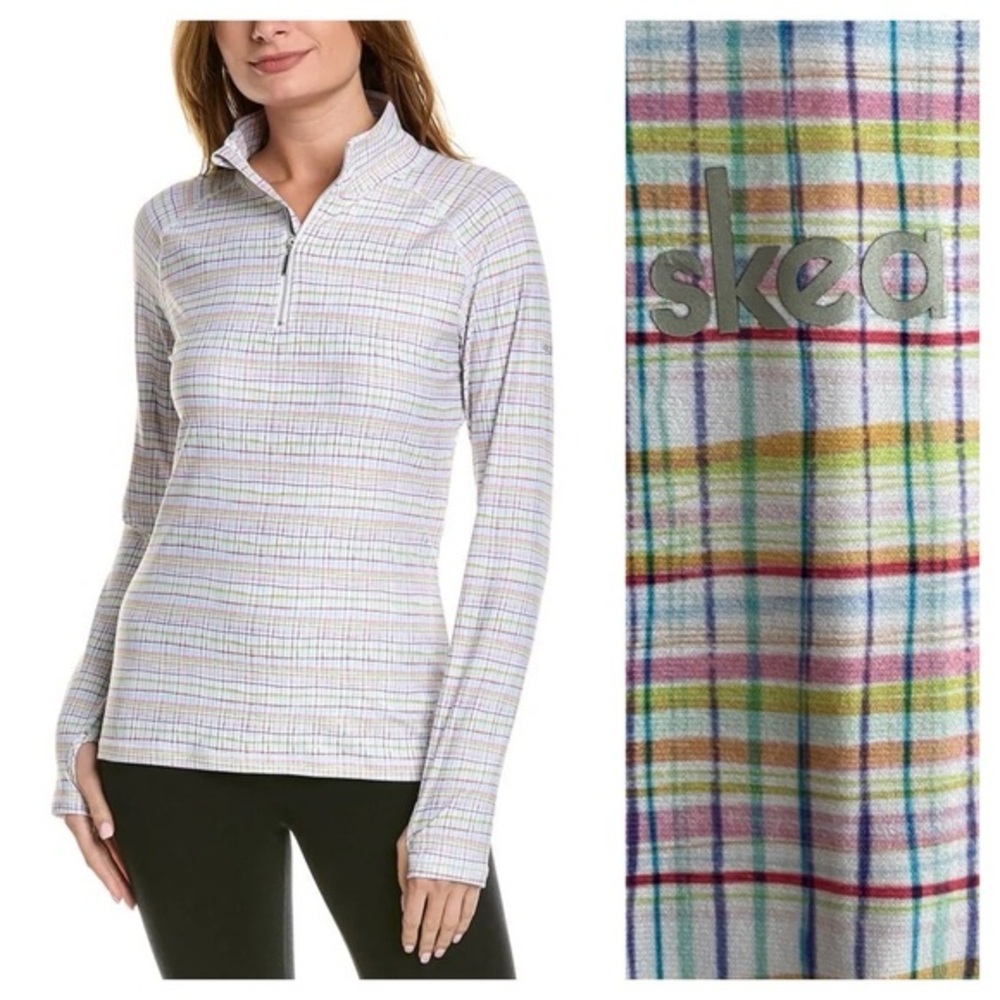 Skea Colorful Plaid Stripe Andy Quarter Zip Pullover Jacket Sweatshirt L